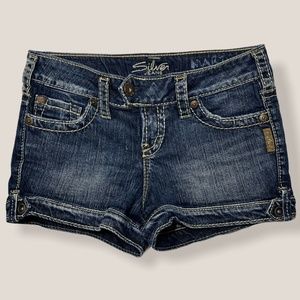 Silver Marti Denim Jeans Shorts Thick Stitching